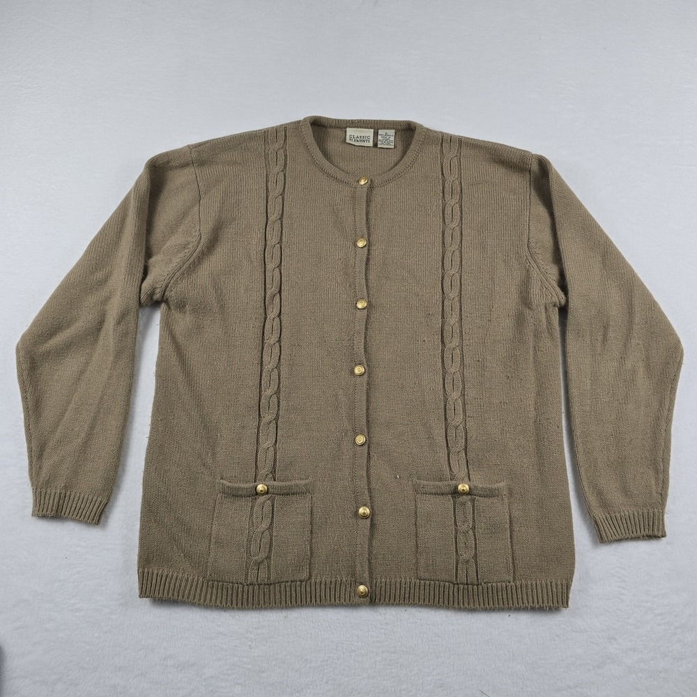 Classic Elements Vintage Cardigan Women's Size Large Brown Gold Buttons Acrylic